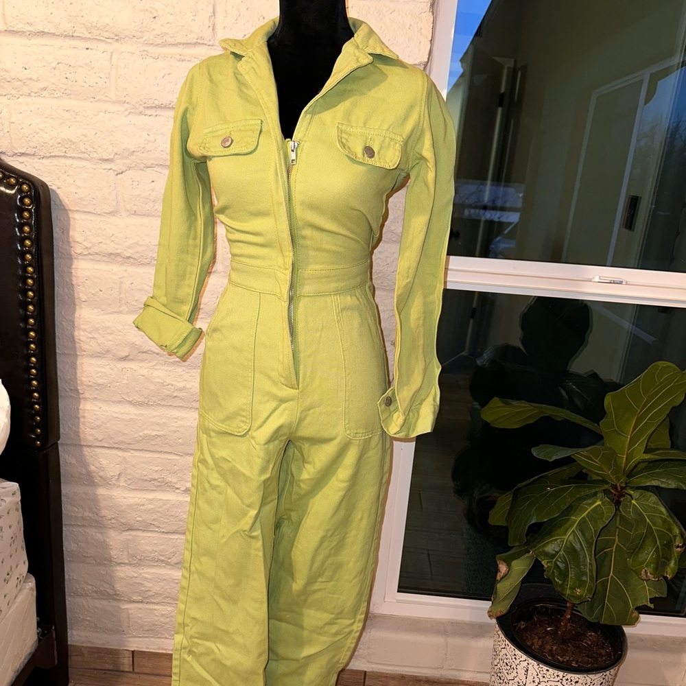 Like green floor length zip up jumpsuit